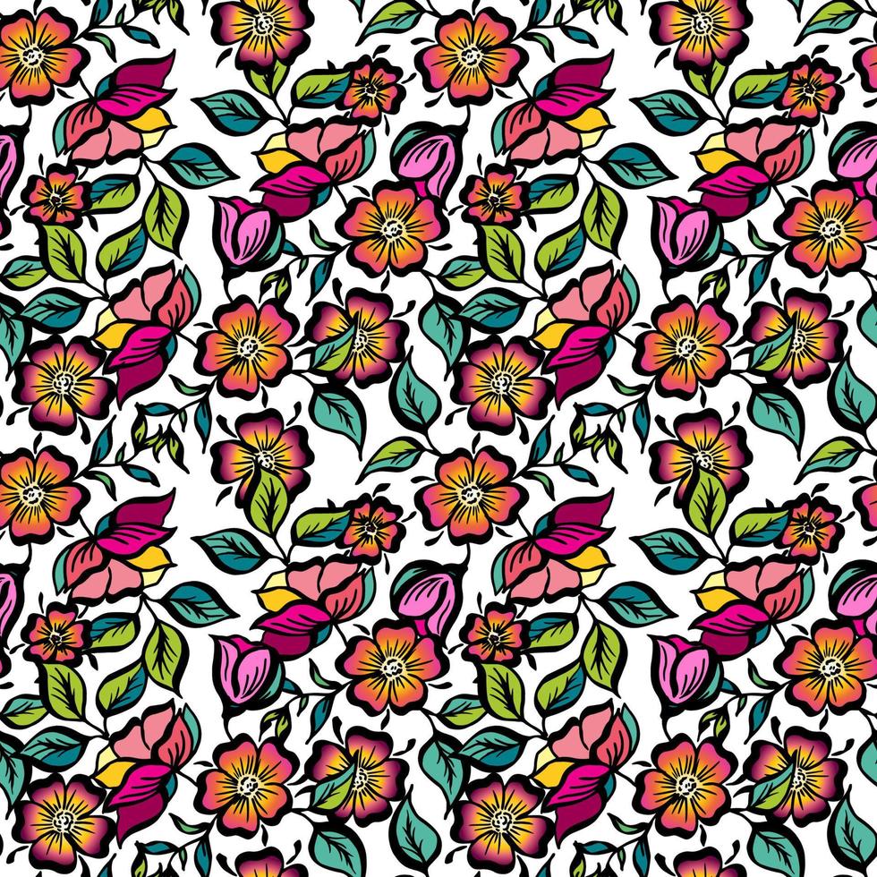 vector set handgeschilderde vintage bloemen. naadloos sierpatroon