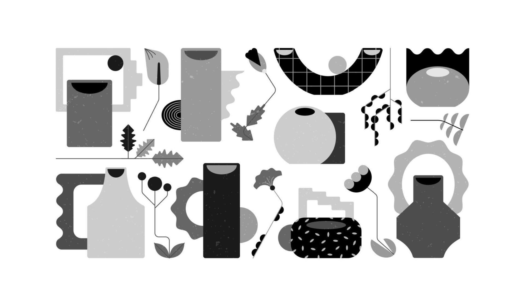 keramische vazen in zwart en wit met geometrische kleuren. moderne vectorkeramiek. organische vormen van aardewerk. abstracte vorm van gebruiksvoorwerpen. geïsoleerde elementen op witte achtergrond vector