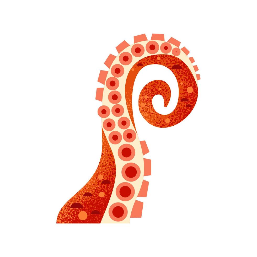 octopus tentakels. ledematen van grote inktvissen met zuignappen, gedraaide poot van een oceaanvis. een deel van het kraken-monster is een onderwaterdier. vector geometrische vlakke stijl op geïsoleerde witte achtergrond.