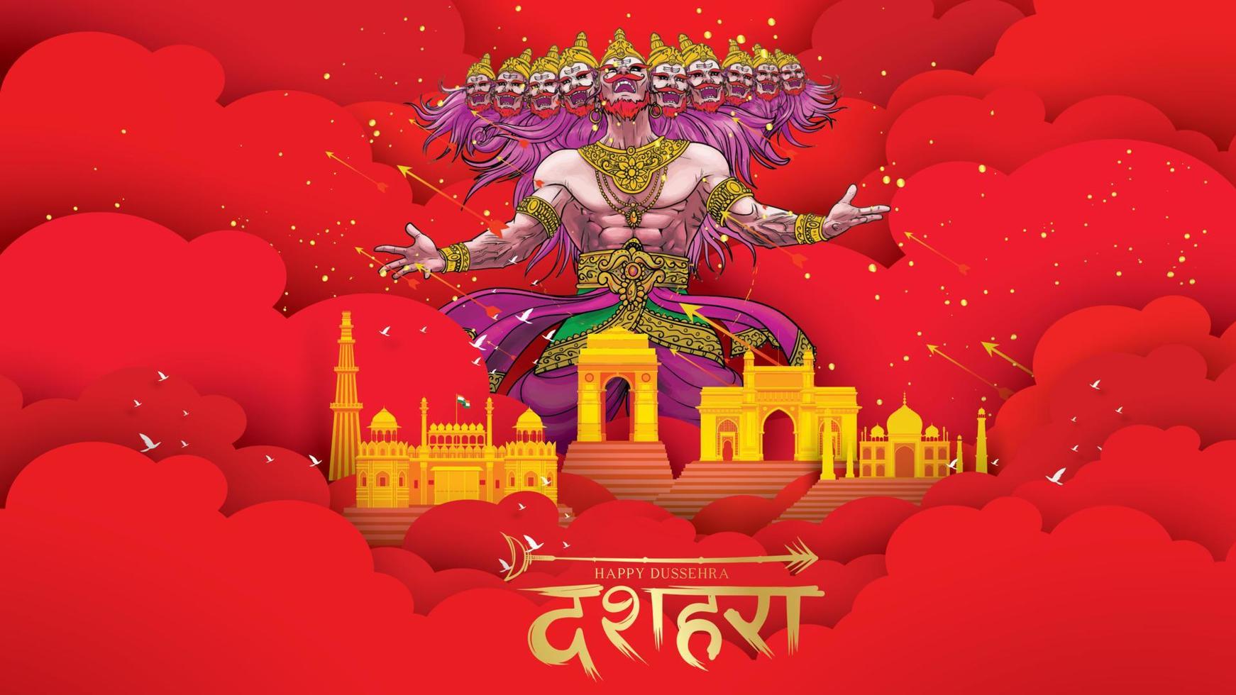 creatieve vectorillustratie van lord rama doden ravana in happy dussehra navratri poster festival van india. vertaling dussehra vector