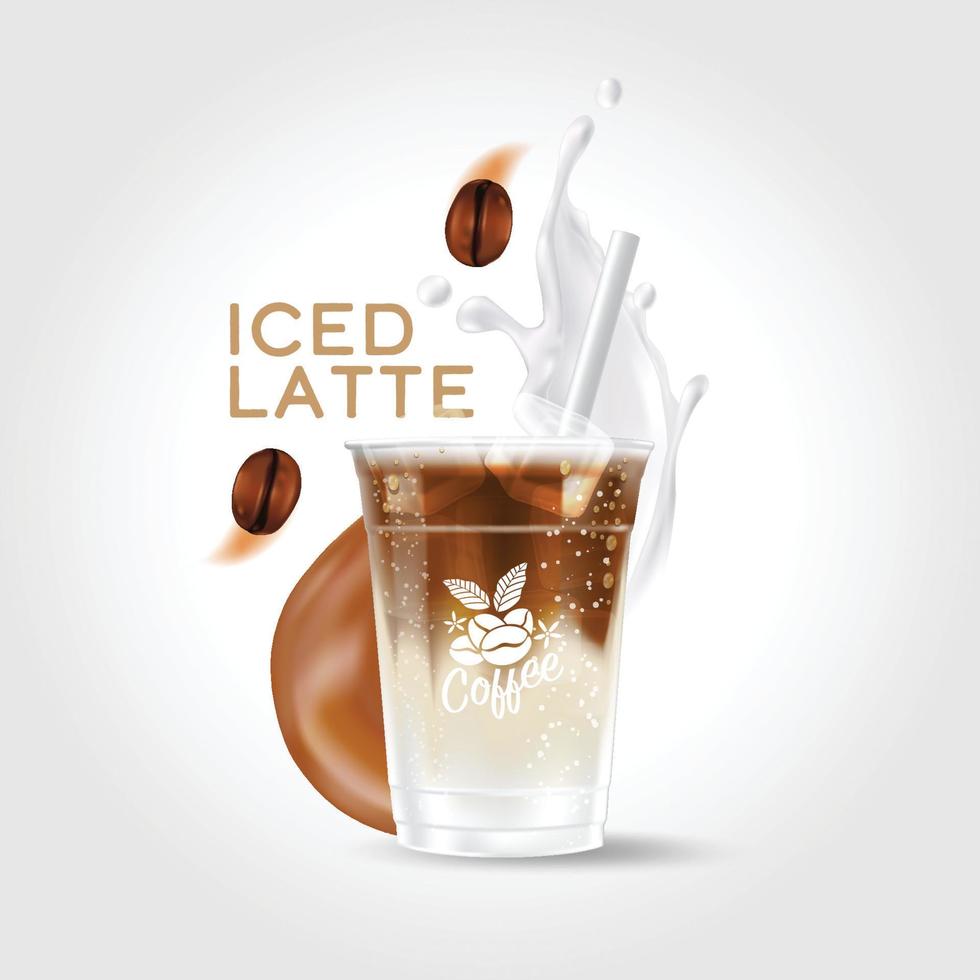 ijskoffie afhaalmaaltijden beker vectorillustratie, iced latte vector