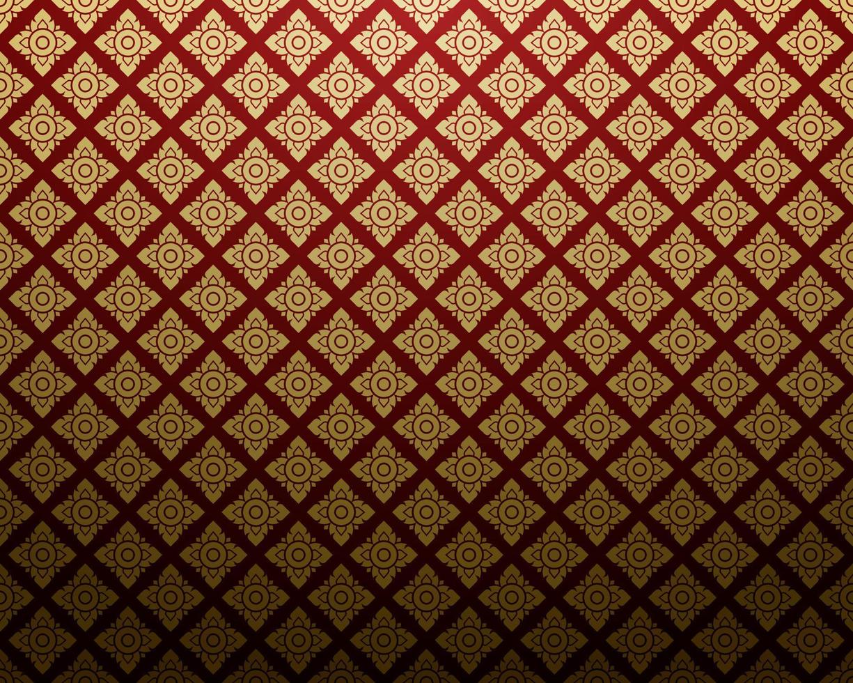 damast stijl thaise kunst patroon achtergrond gouden vierkante vorm vector