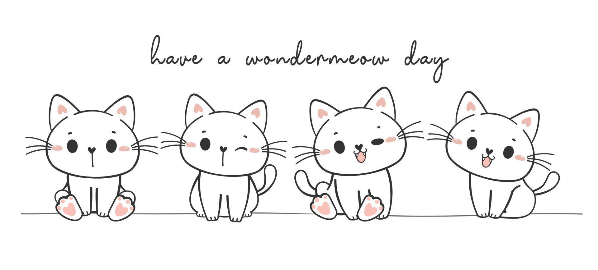 groep leuke gelukkige glimlach kitten kat zitten cartoon doodle hand tekenen banner vector