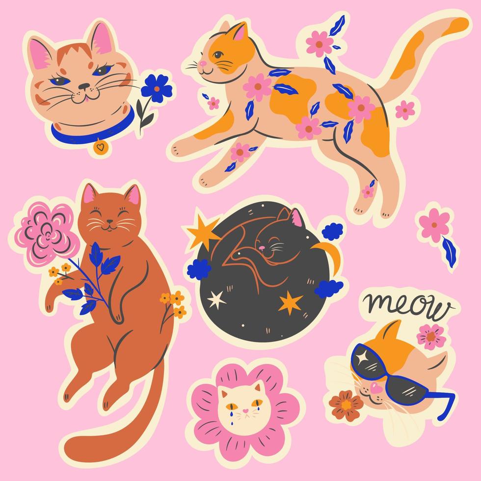 set stickers met schattige katten. vectorafbeeldingen. vector