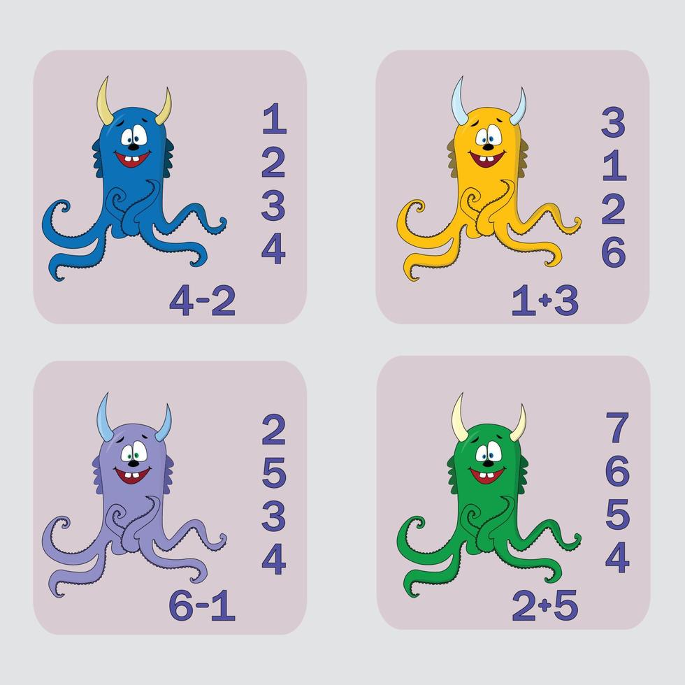 telspel met grappige monsters. werkblad voorschoolse activiteiten, werkblad voor kinderen, afdrukbaar werkblad vector