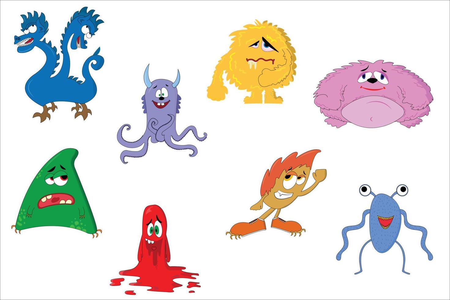 leuke tekenfilmmonsters. set cartoonmonsters. halloween ontwerp vector