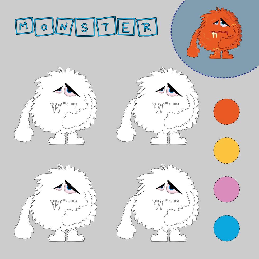 kleurboek van een kleurrijke monsters. educatieve creatieve spellen voor kleuters vector