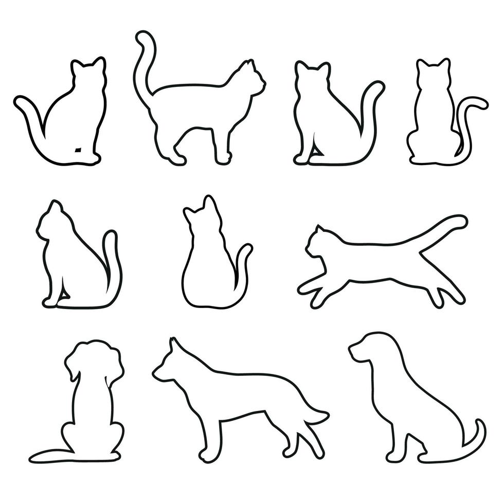 set silhouetten van honden en katten op een witte achtergrond vector