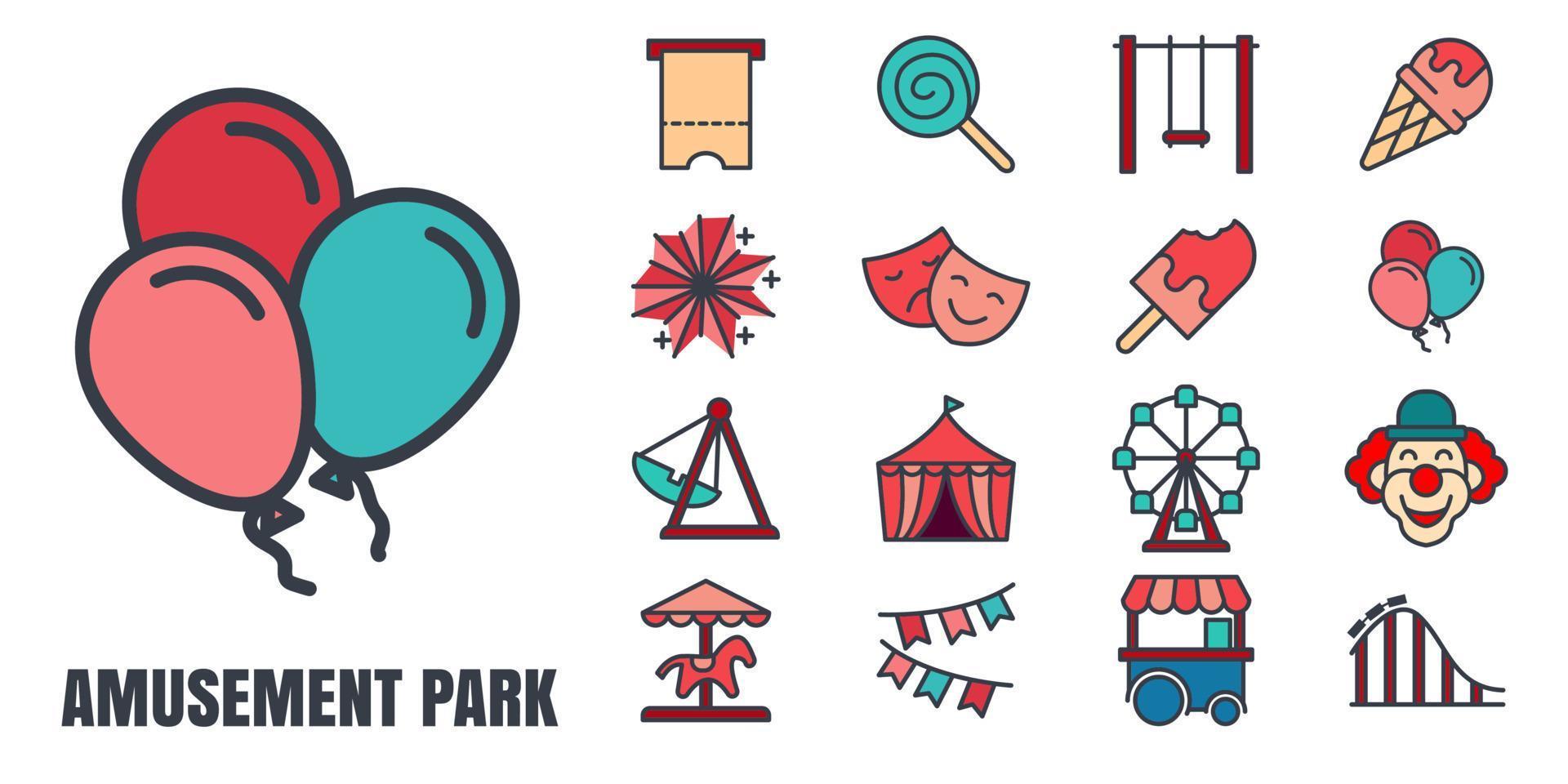 pretpark set pictogram symbool sjabloon voor grafische en webdesign collectie logo vectorillustratie vector