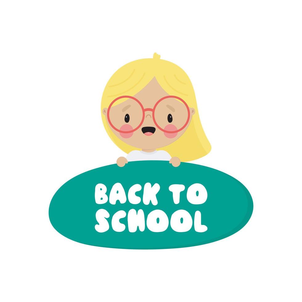 terug naar schoolbanner met schattig meisje. vectorillustratie in cartoon-stijl. geïsoleerd op een witte achtergrond. vector