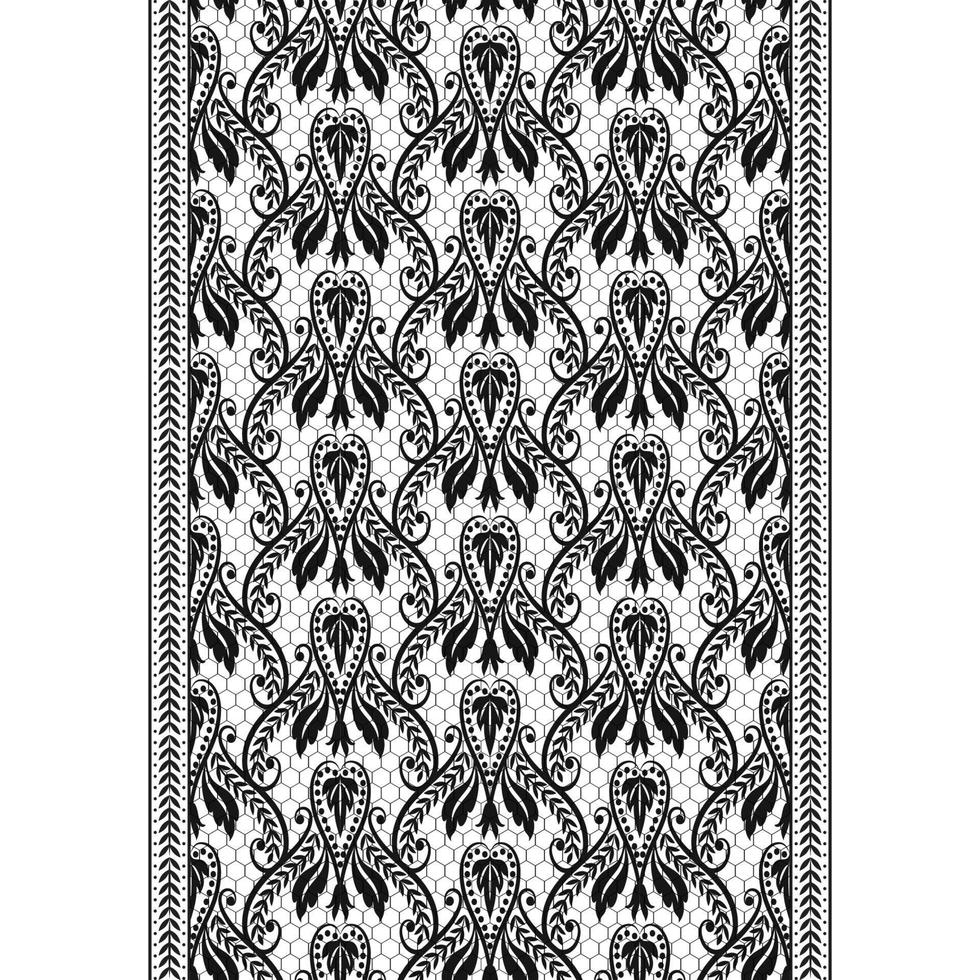 kant zwart naadloos patroon met bloemen op witte achtergrond vector