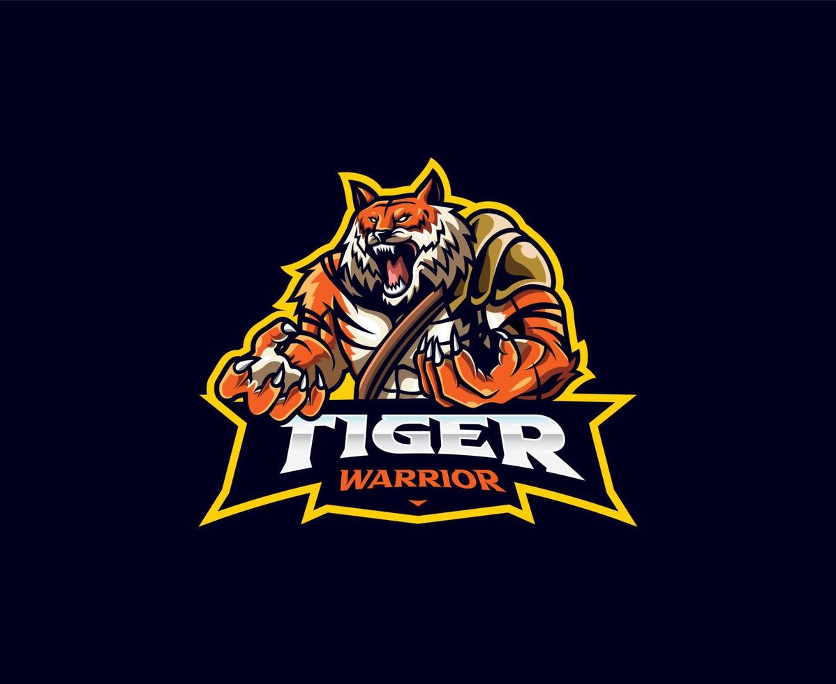 tijger krijger mascotte logo ontwerp. tijger krijger vectorillustratie. logo illustratie voor mascotte of symbool en identiteit, embleem sport of e-sports gaming team vector