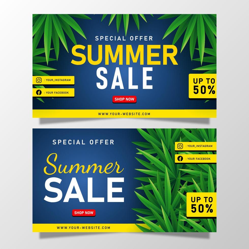 zomer verkoop banner met tropische bladeren vector