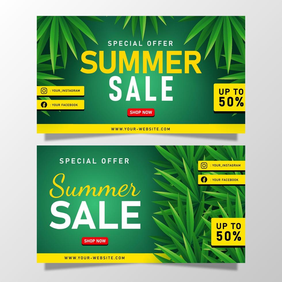 zomer verkoop banner met tropische bladeren vector