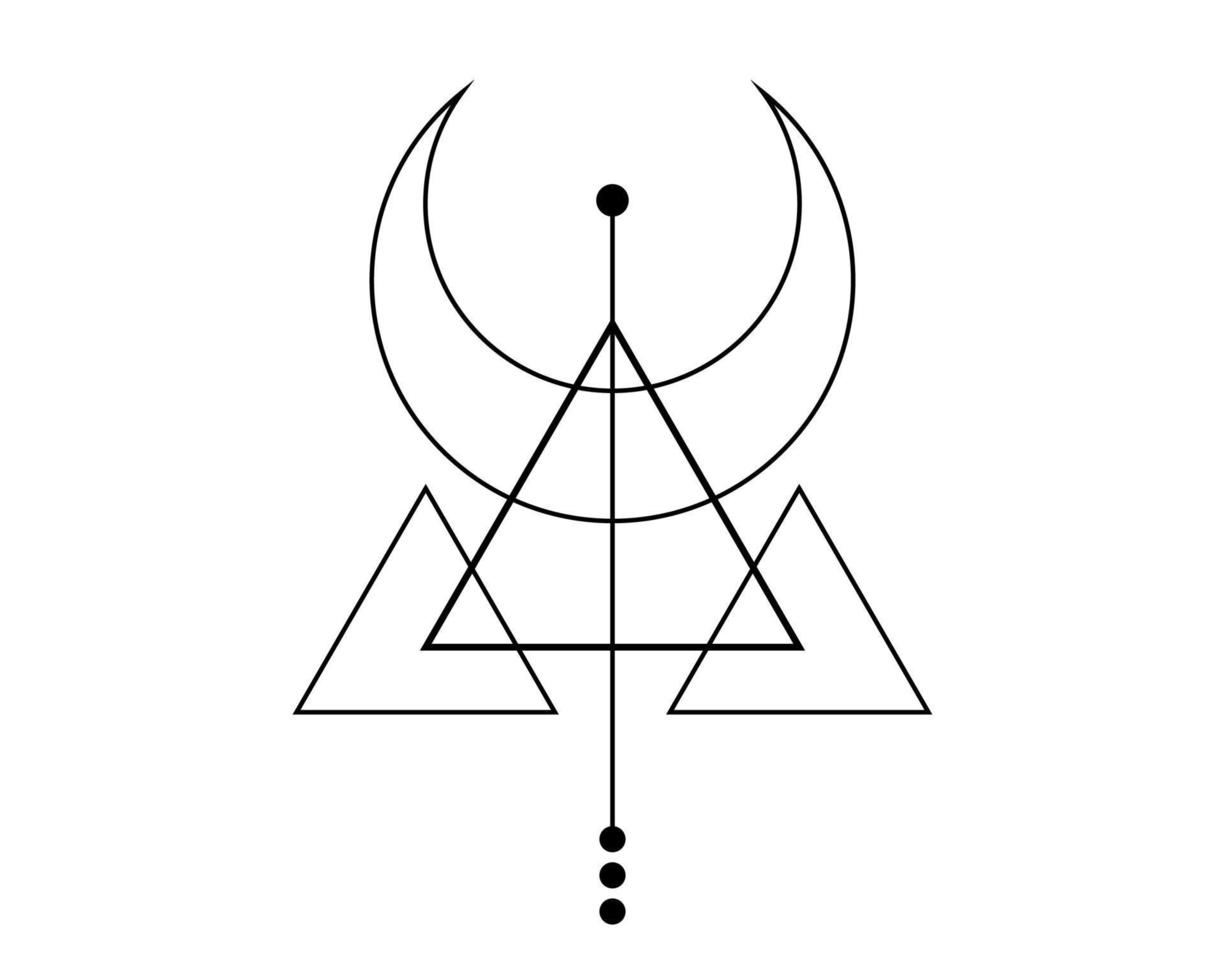 magische maansikkel. symbool van de vikinggod, Keltische heilige geometrie, zwarte logo-tatoeage, alchemie esoterische driehoeken. spirituele occultisme object vectorillustratie geïsoleerd op een witte achtergrond vector