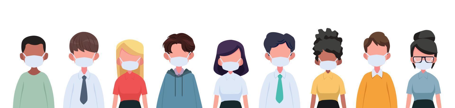 vector illustratie volkeren die een medisch masker dragen