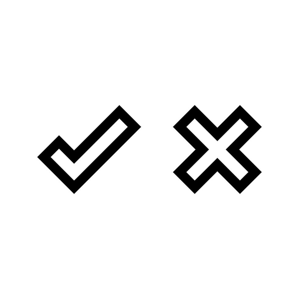 vinkje en kruis pictogram vector geïsoleerd op een witte achtergrond