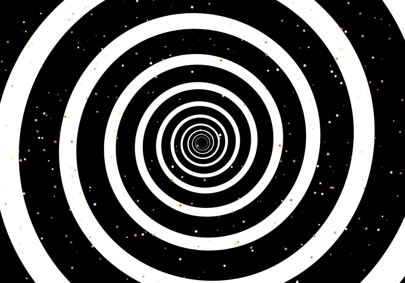 abstract wit cirkelwervelpatroon met gouden glitterstof op zwarte achtergrond vector