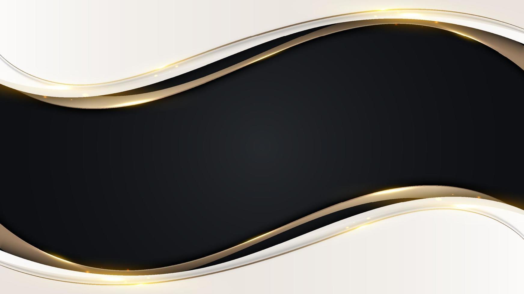 elegante 3d abstracte achtergrond witte golfvorm met gouden lint en draadlijnen op zwarte achtergrond. vector