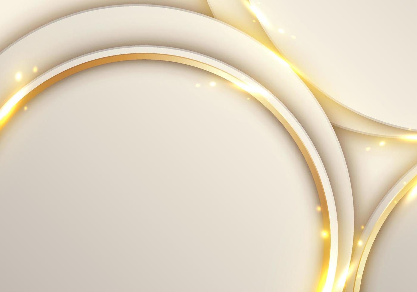 abstracte elegante witte cirkel met 3d gouden lijnen ring afgeronde overlappende laag en lichte vonken op heldere achtergrond vector