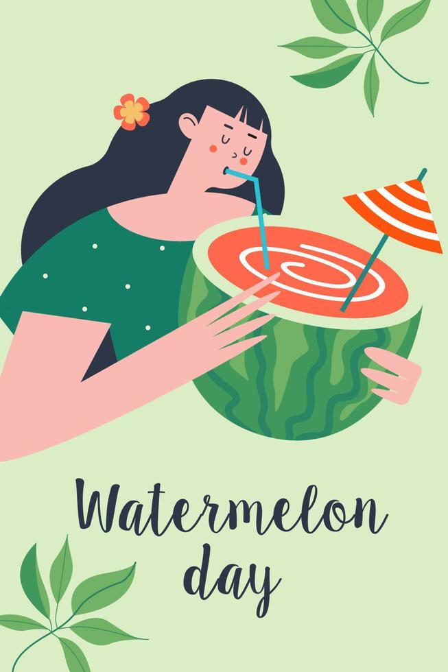 watermeloen dag. feestelijke leuke vector clipart. sjabloon voor een ansichtkaart, poster, uitnodiging.