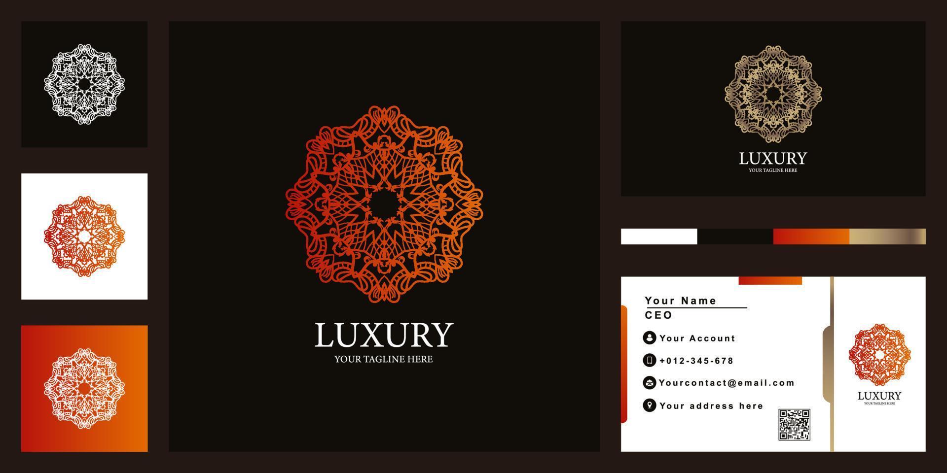 bloem, mandala of ornament luxe logo sjabloonontwerp met visitekaartje. vector