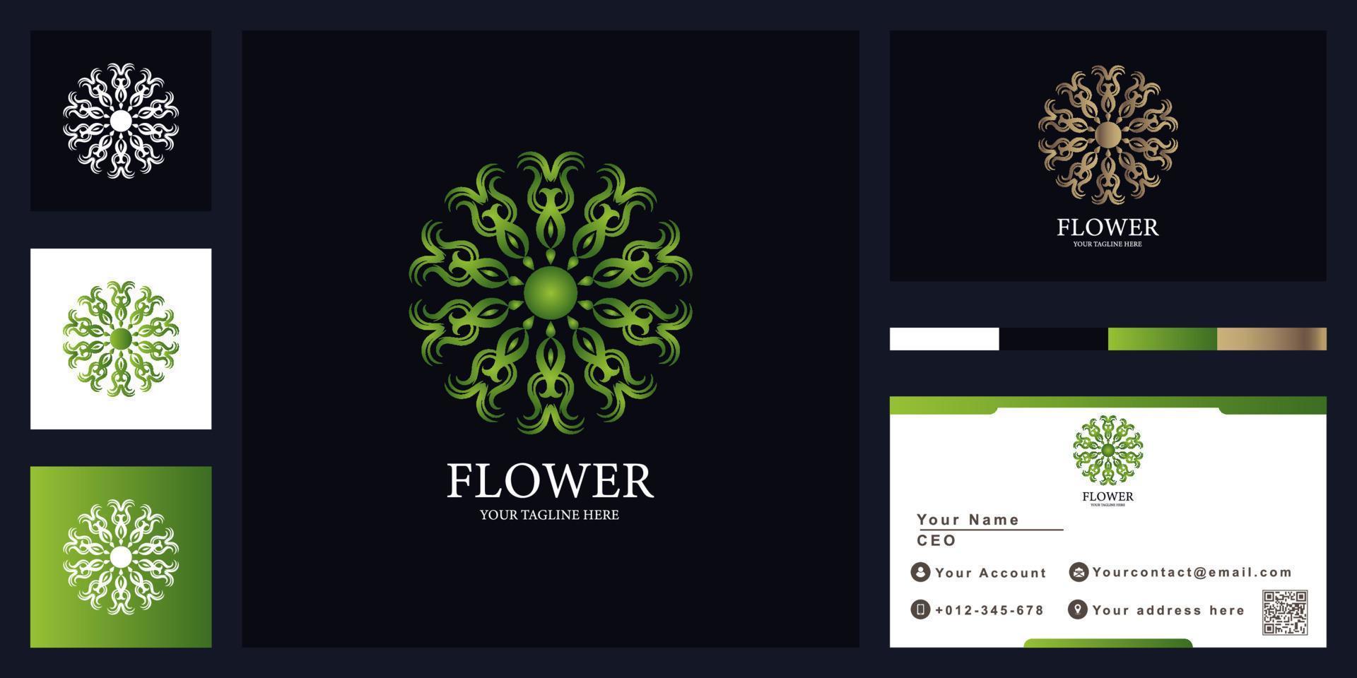 bloem of ornament luxe logo sjabloonontwerp met visitekaartje. vector