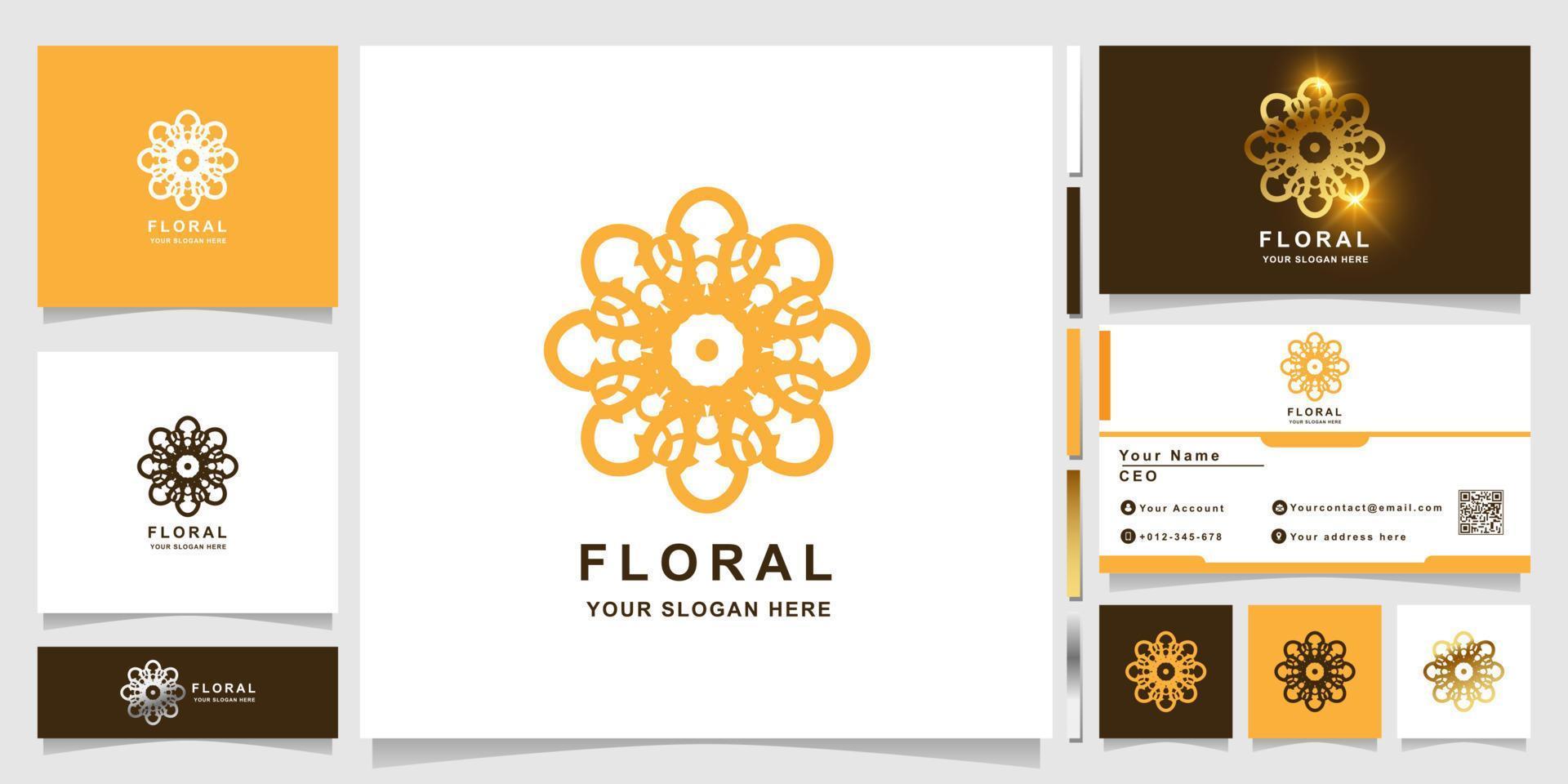 bloem, boetiek of ornament logo sjabloon met visitekaartje ontwerp. kan worden gebruikt voor spa-, salon-, schoonheids- of boetieklogo-ontwerp. vector