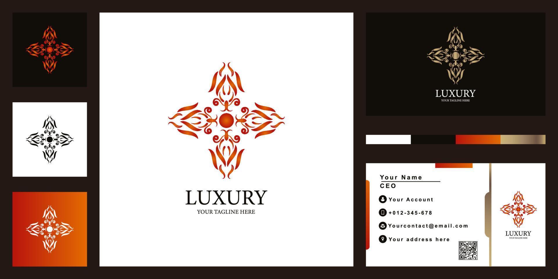 bloem of ornament luxe logo sjabloonontwerp met visitekaartje. vector