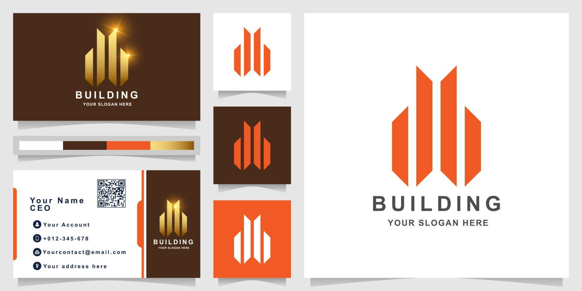 minimalistisch elegant gebouw of onroerend goed logo sjabloon met visitekaartje ontwerp vector
