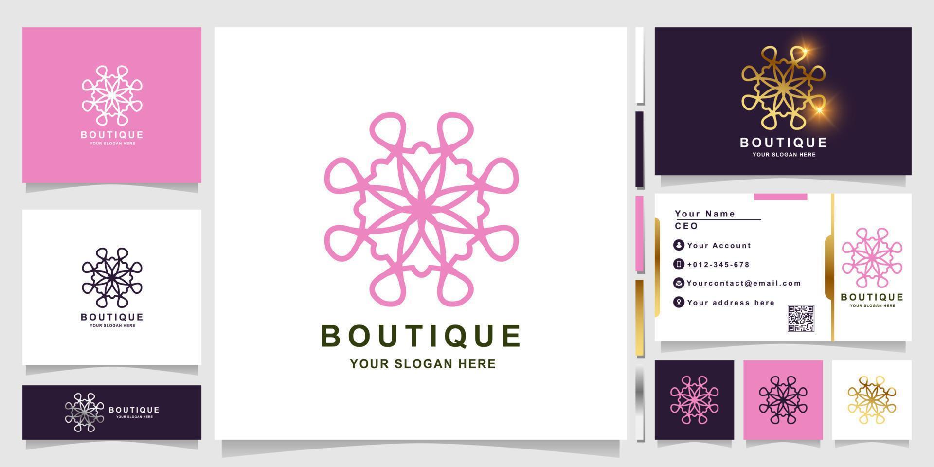 natuur, bloem, boetiek of ornament logo sjabloon met visitekaartje ontwerp. kan worden gebruikt voor spa-, salon-, schoonheids- of boetieklogo-ontwerp. vector