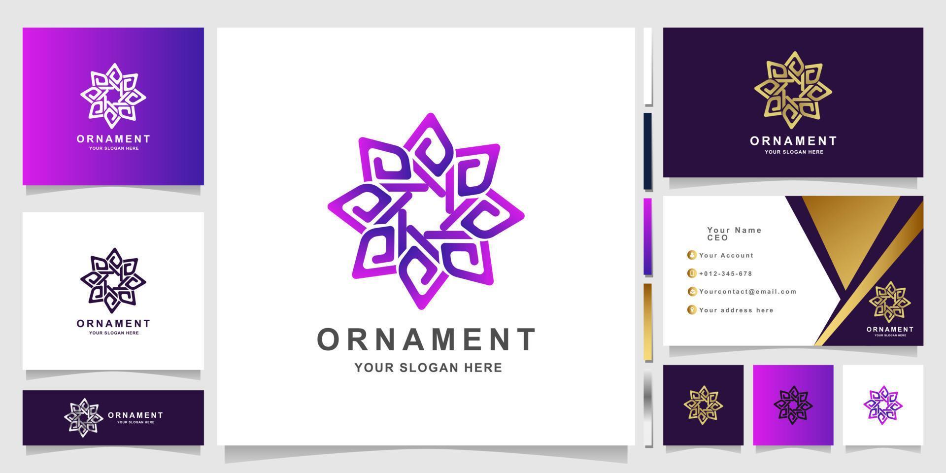 minimalistische elegante ornament bloem logo sjabloon met visitekaartje ontwerp vector