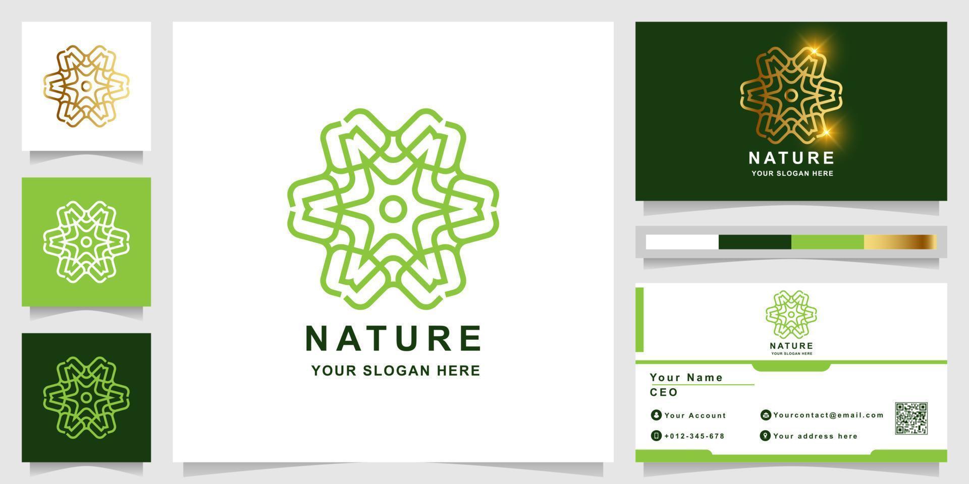 natuur, bloem, boetiek of ornament logo sjabloon met visitekaartje ontwerp. kan worden gebruikt voor spa-, salon-, schoonheids- of boetieklogo-ontwerp. vector