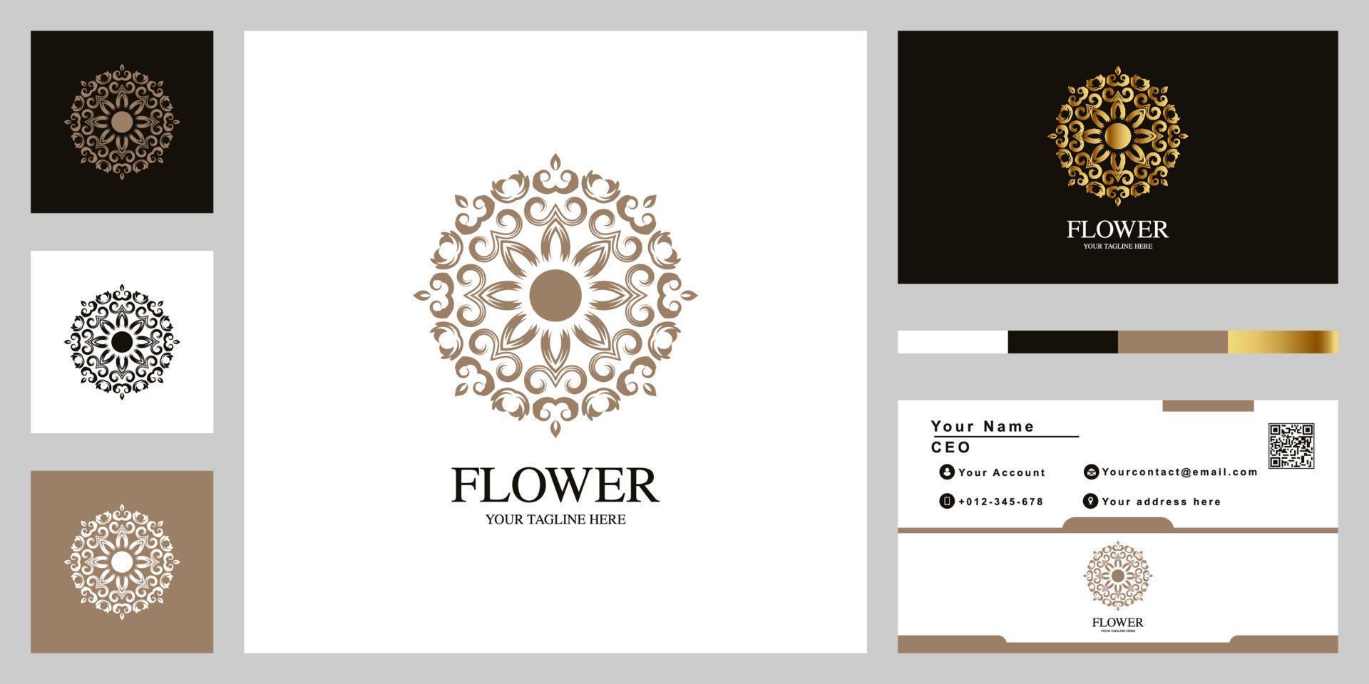 bloem of ornament luxe logo sjabloonontwerp met visitekaartje. vector