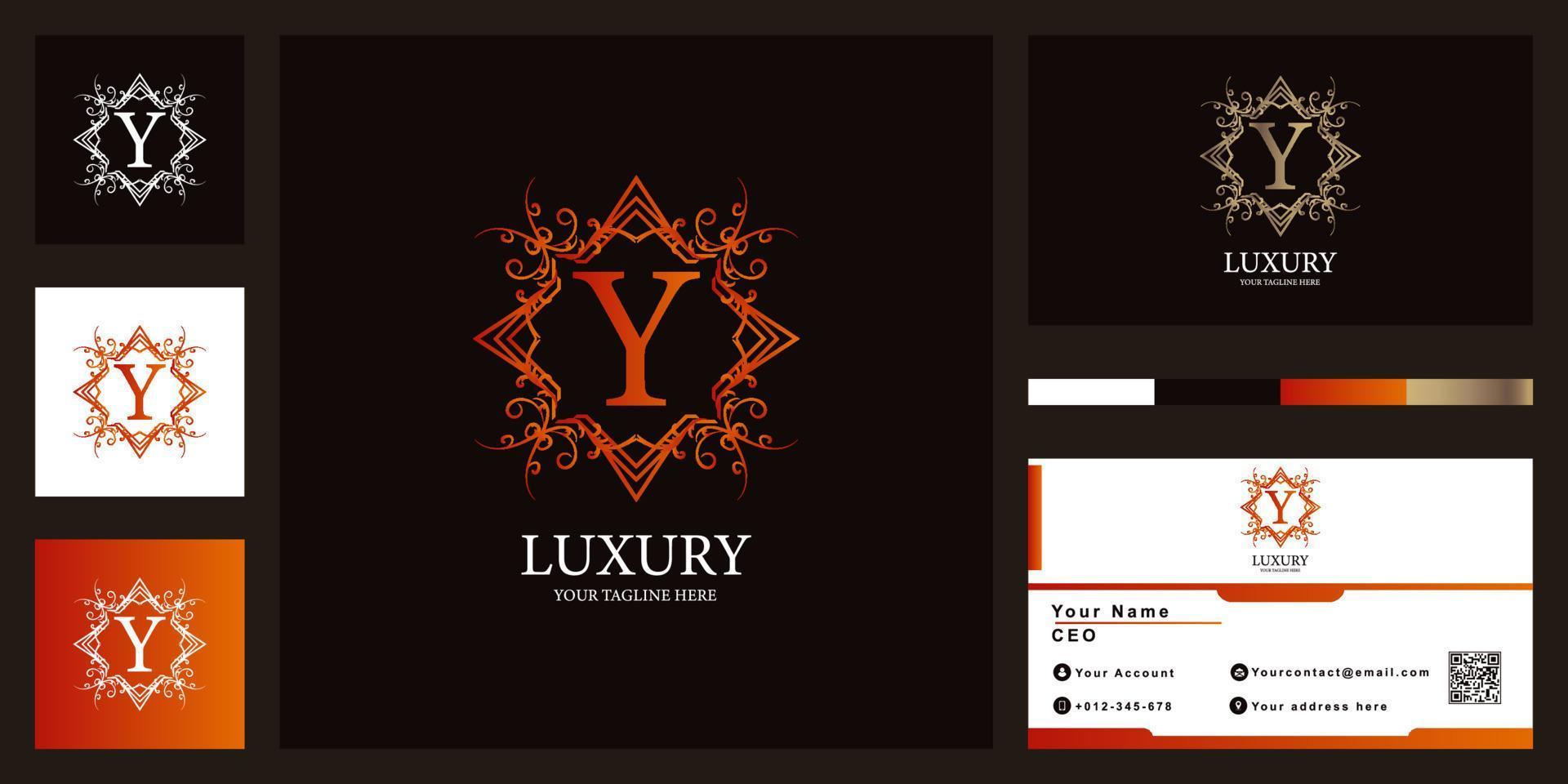 letter y luxe ornament of bloemen frame logo sjabloon met visitekaartje ontwerp. vector