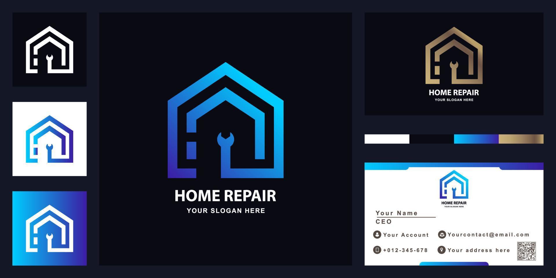 huisreparatie of thuisservice logo sjabloon met visitekaartje ontwerp vector