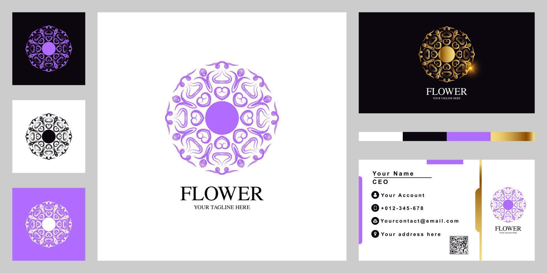 bloem of ornament luxe logo sjabloonontwerp met visitekaartje. vector