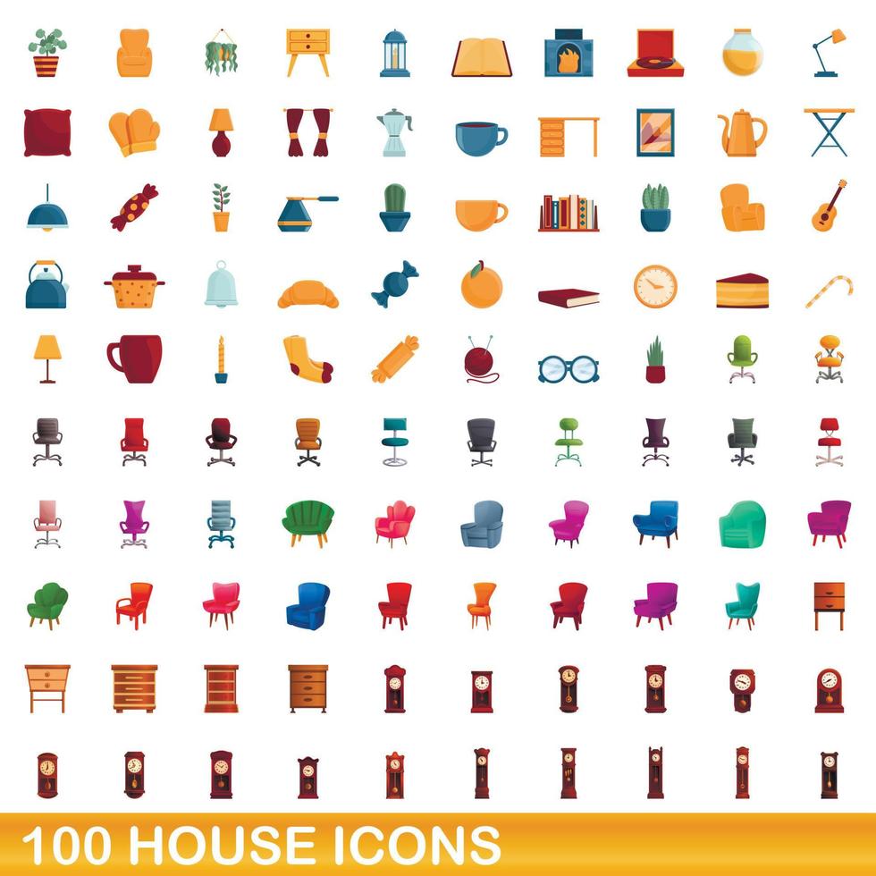 100 huis iconen set, cartoon stijl vector