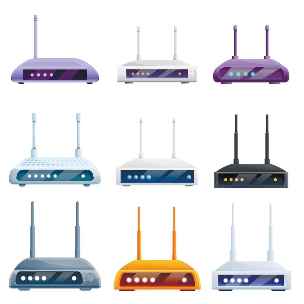 router draadloze iconen set, cartoon stijl vector