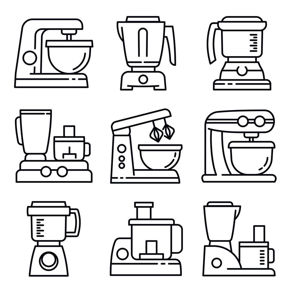 keukenmachine iconen set, Kaderstijl vector