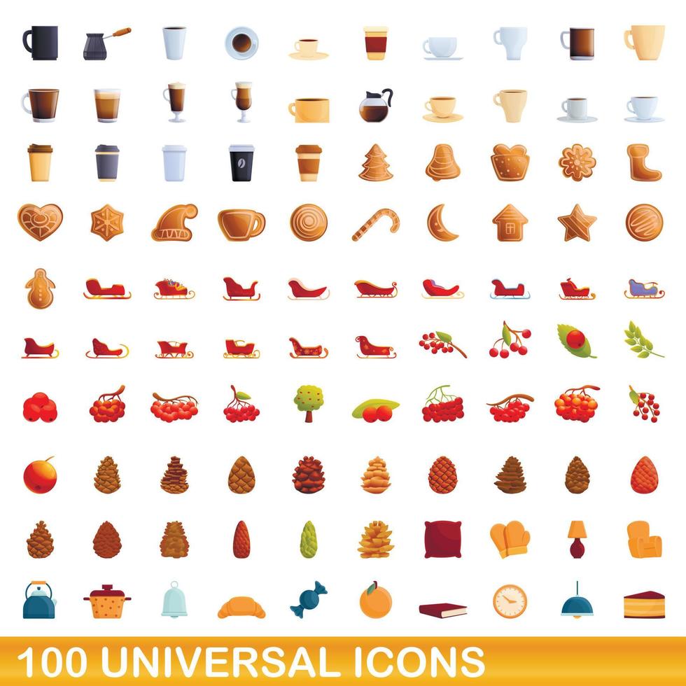 100 universele iconen set, cartoon stijl vector