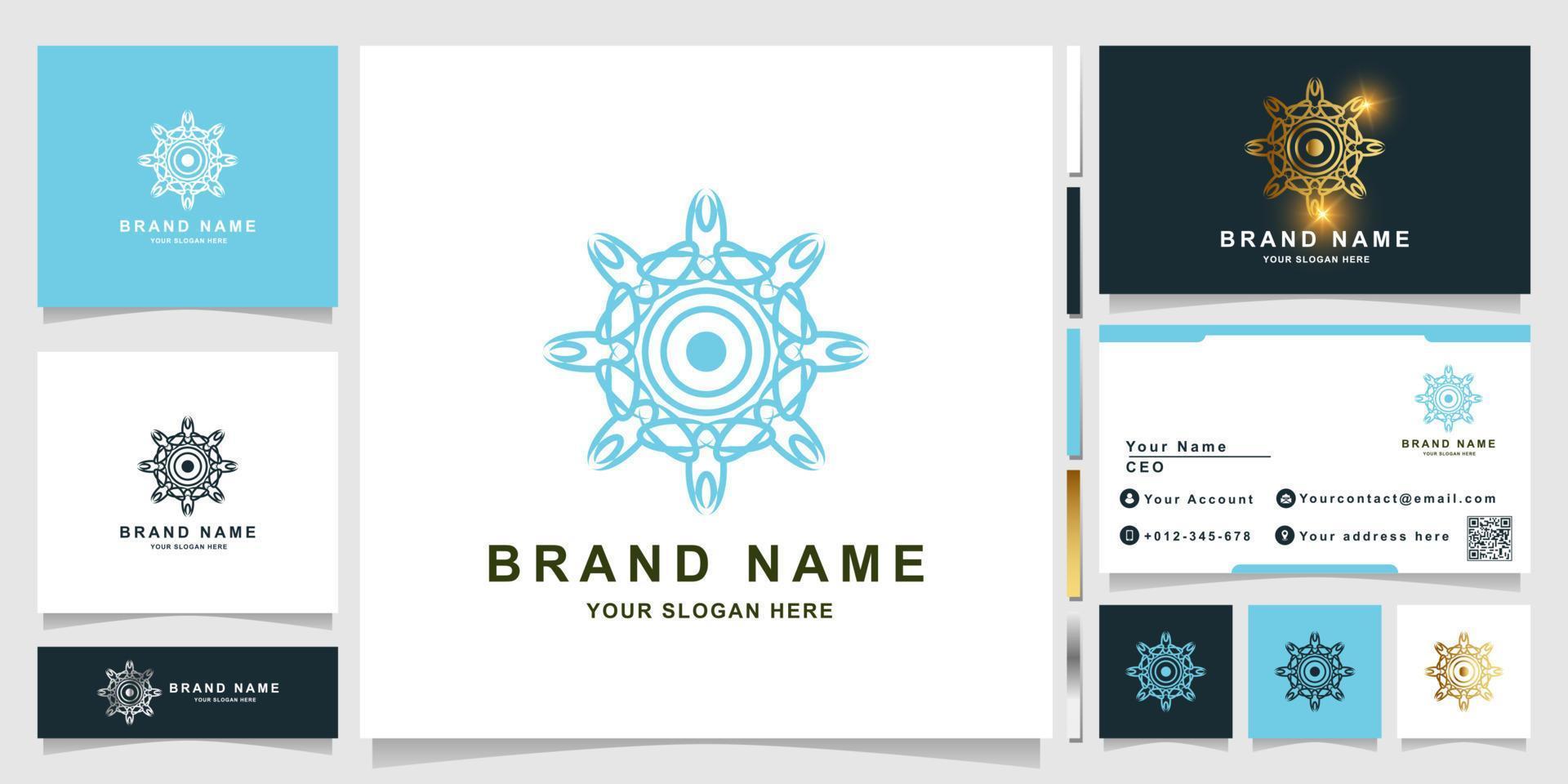 natuur, bloem, boetiek of ornament logo sjabloon met visitekaartje ontwerp. vector