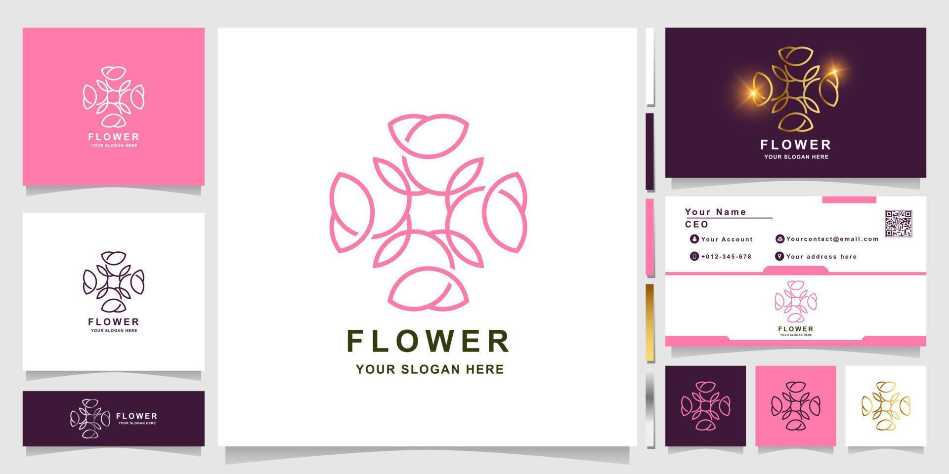 bloem, boetiek of ornament logo sjabloon met visitekaartje ontwerp. kan worden gebruikt voor spa-, salon-, schoonheids- of boetieklogo-ontwerp. vector