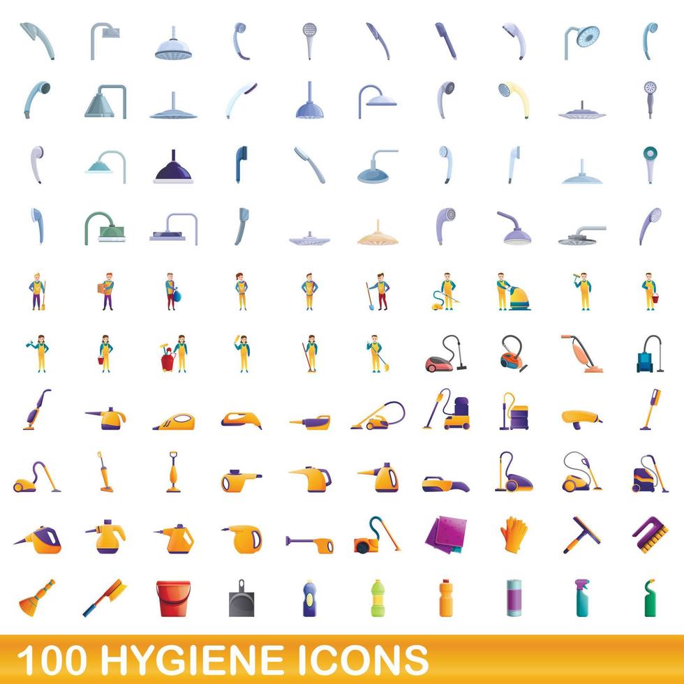 100 hygiëne iconen set, cartoon stijl vector