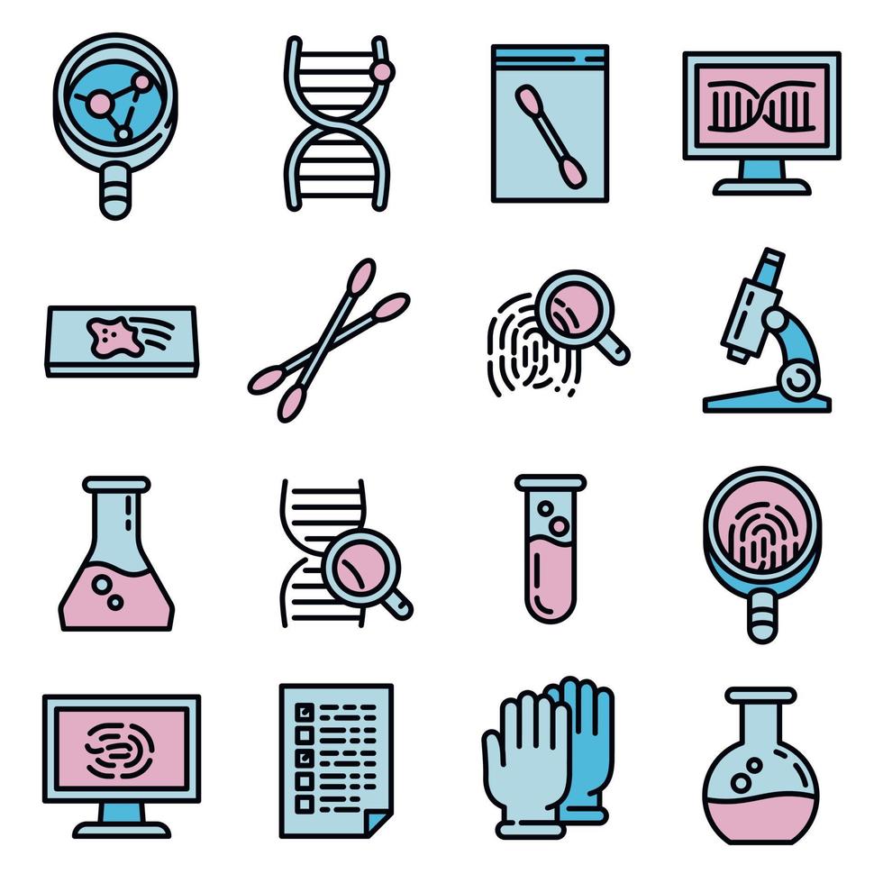 forensisch laboratorium iconen set, Kaderstijl vector