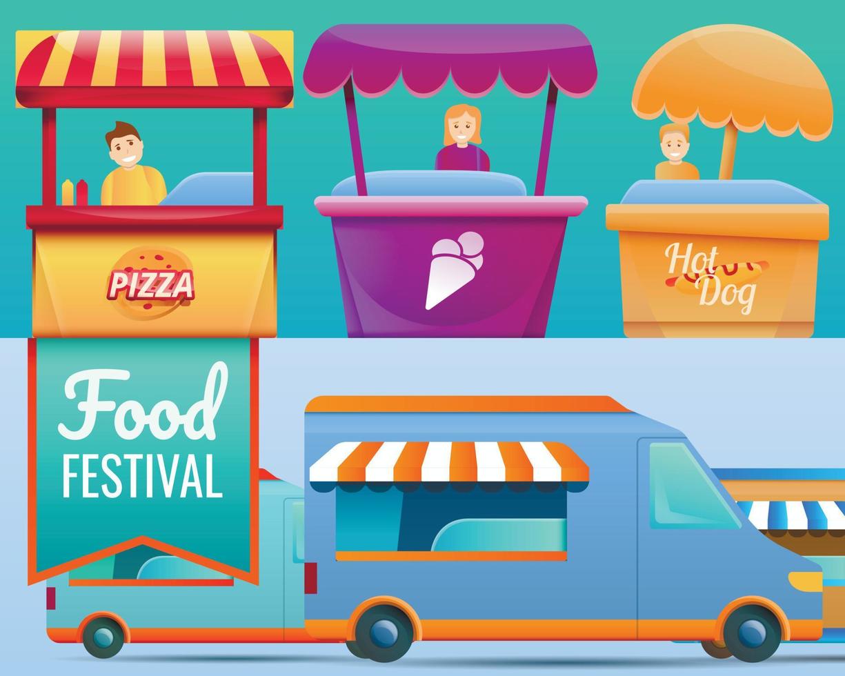 bannerset voor voedselfestival, cartoonstijl vector