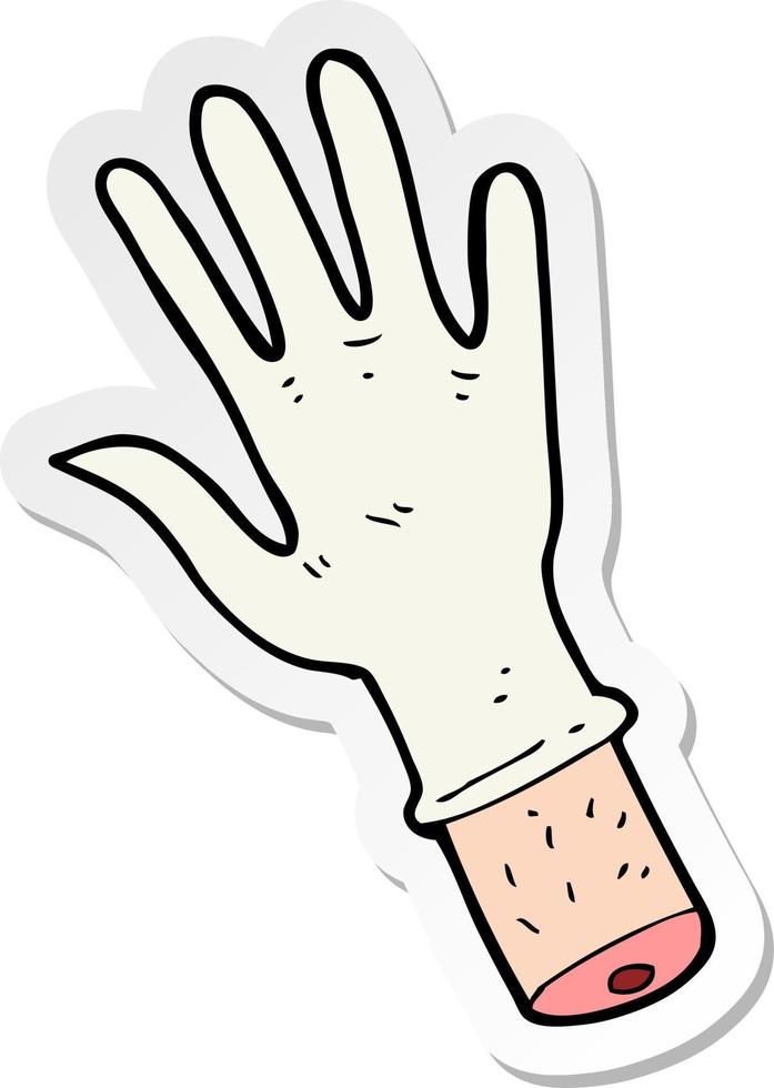 sticker van een cartoonhand met medische handschoen vector