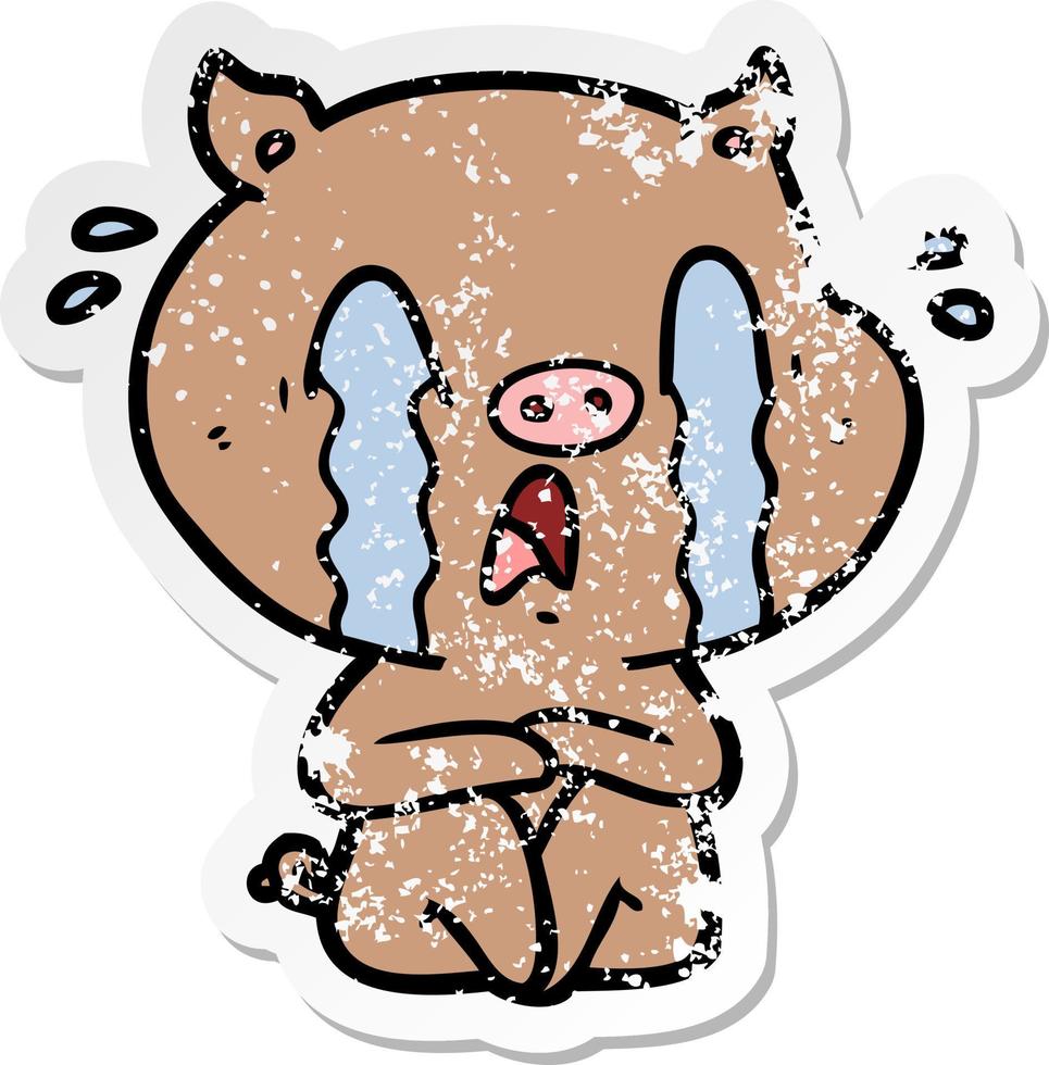 noodlijdende sticker van een huilend varken cartoon vector