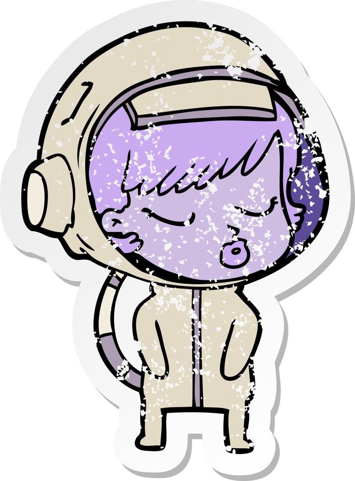 verontruste sticker van een cartoon mooi astronautenmeisje vector