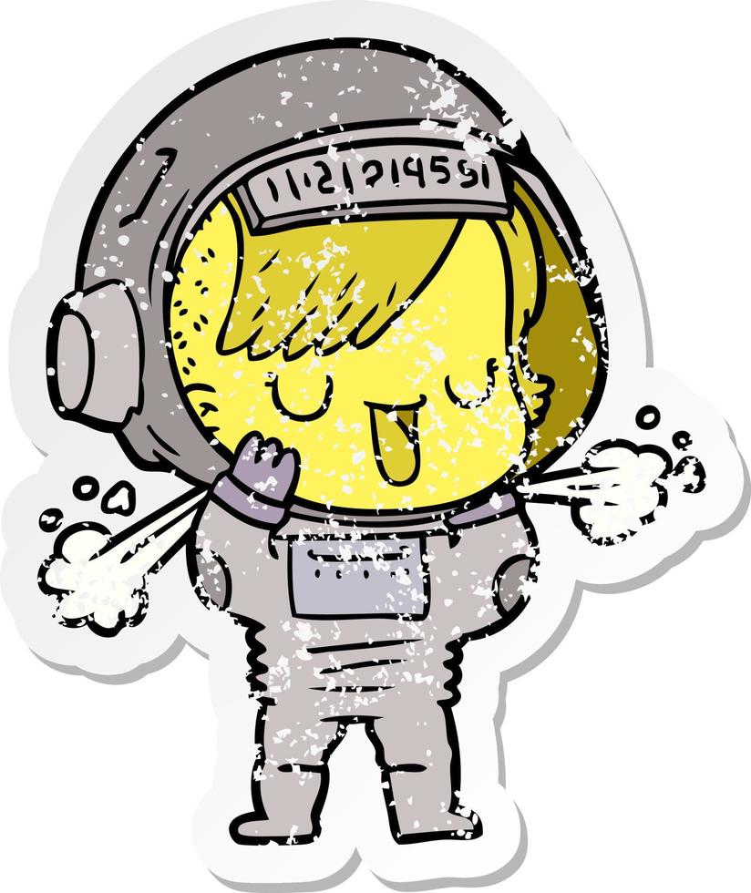 verontruste sticker van een cartoon-astronautvrouw vector